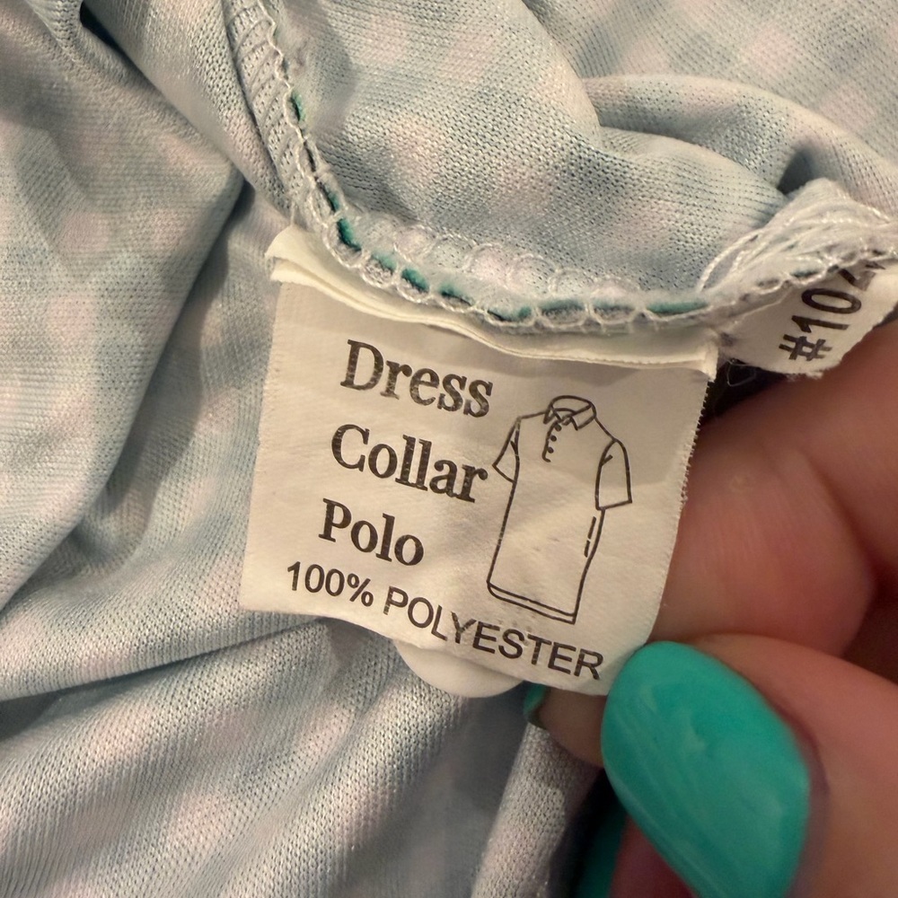 Collars & Co Green Gingham Dress Collar Polo Shirt Small Stretch EUC - Picture 6 of 7
